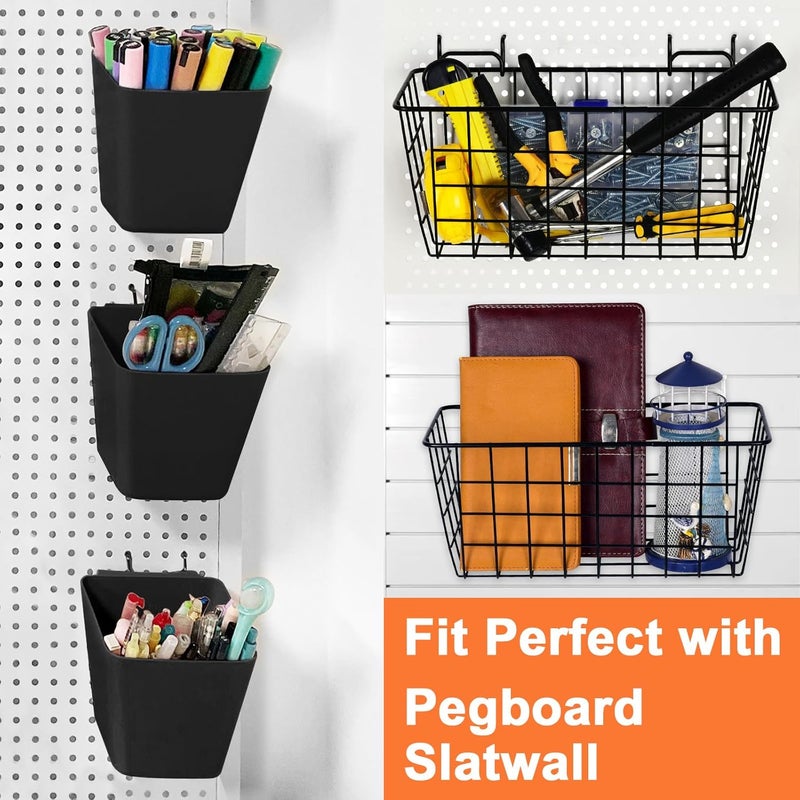 G.CORE Pegboard Basket Organizers, Peg Board Large Baskets Hooks Bins Cups Tool Organizer 6 Pack Set, Wall Storage Display Hanging Accessories for Craft Office Stadio Shed Garage Organization (Black & Black) - Image 5